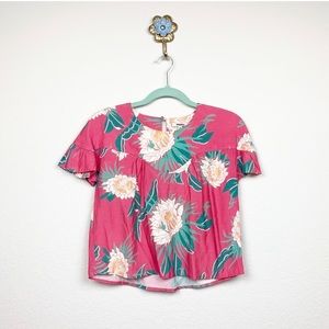 NWOT Anthropology Pink Floral Cropped Shirt